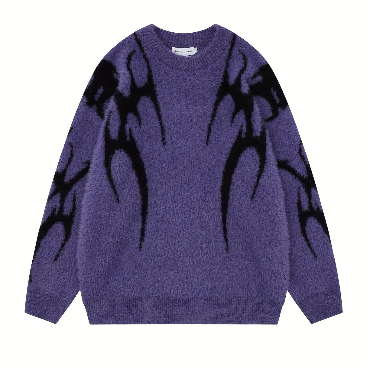 [Long Sleeve Soft Knit Sweater] Trendy Two-Tone Geometric Pattern Knit Sweater for Men - Soft Imitation Mink, Long Sleeve, Loose Fit, Street Style, Machine Washable - Perfect for Fall/Winter Couples Matching, Plus Size Sweate