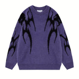 [Long Sleeve Soft Knit Sweater] Trendy Two-Tone Geometric Pattern Knit Sweater for Men - Soft Imitation Mink, Long Sleeve, Loose Fit, Street Style, Machine Washable - Perfect for Fall/Winter Couples Matching, Plus Size Sweate