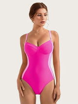 [Elegant Style] Stylish Green One-Piece Swimsuit for Women - Sexy Crisscross Back Design, Tummy Control, Removable Pads, V-Neck, High Cut, Stretch Nylon & Spandex Blend, Machine Washable, Beachwear Essentials | Vneck Swimwear
