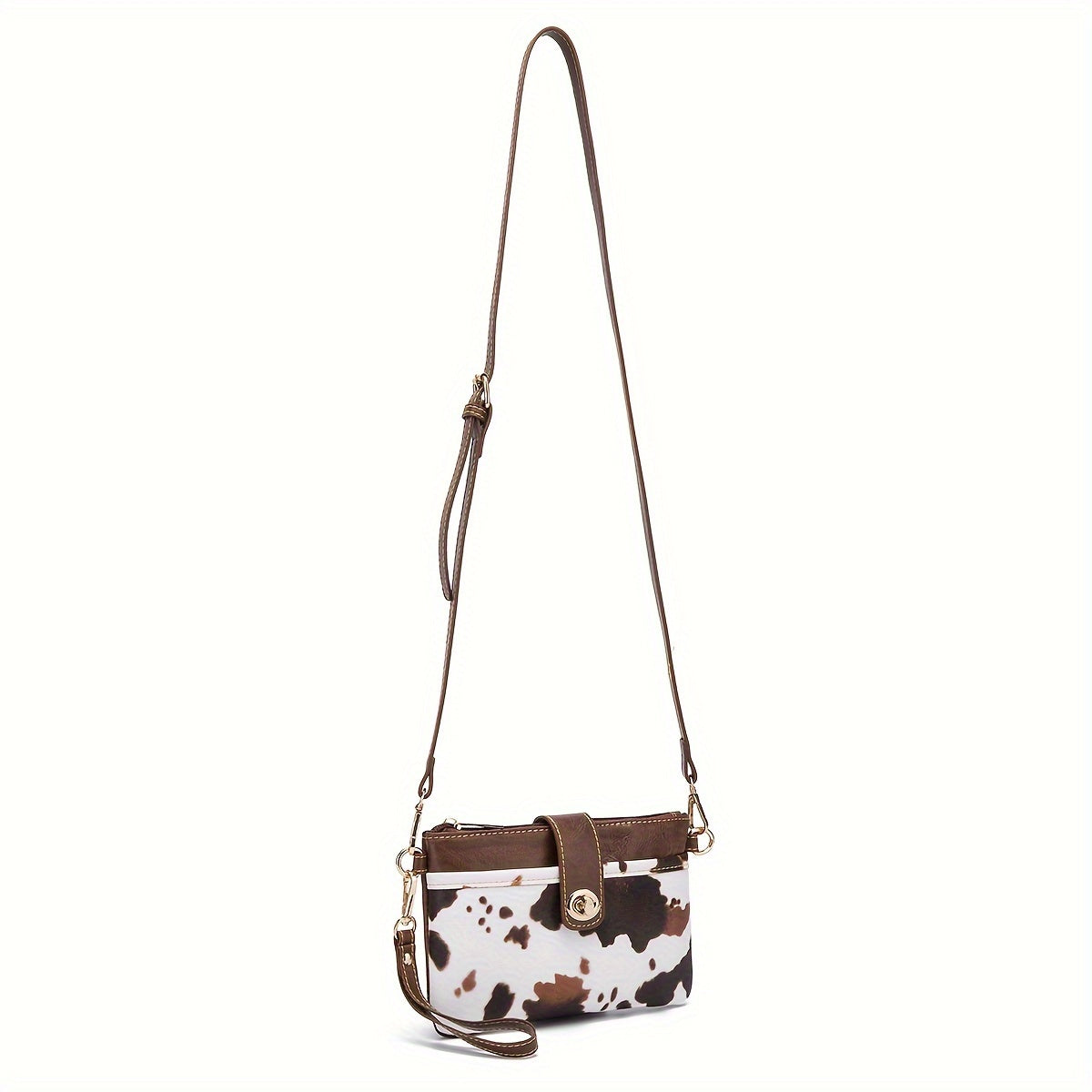 Retro Cow Print Crossbody Bag, Western Aztec Clutch Bag, Ethnic Style Wrist Wallet Coin Purse For Women