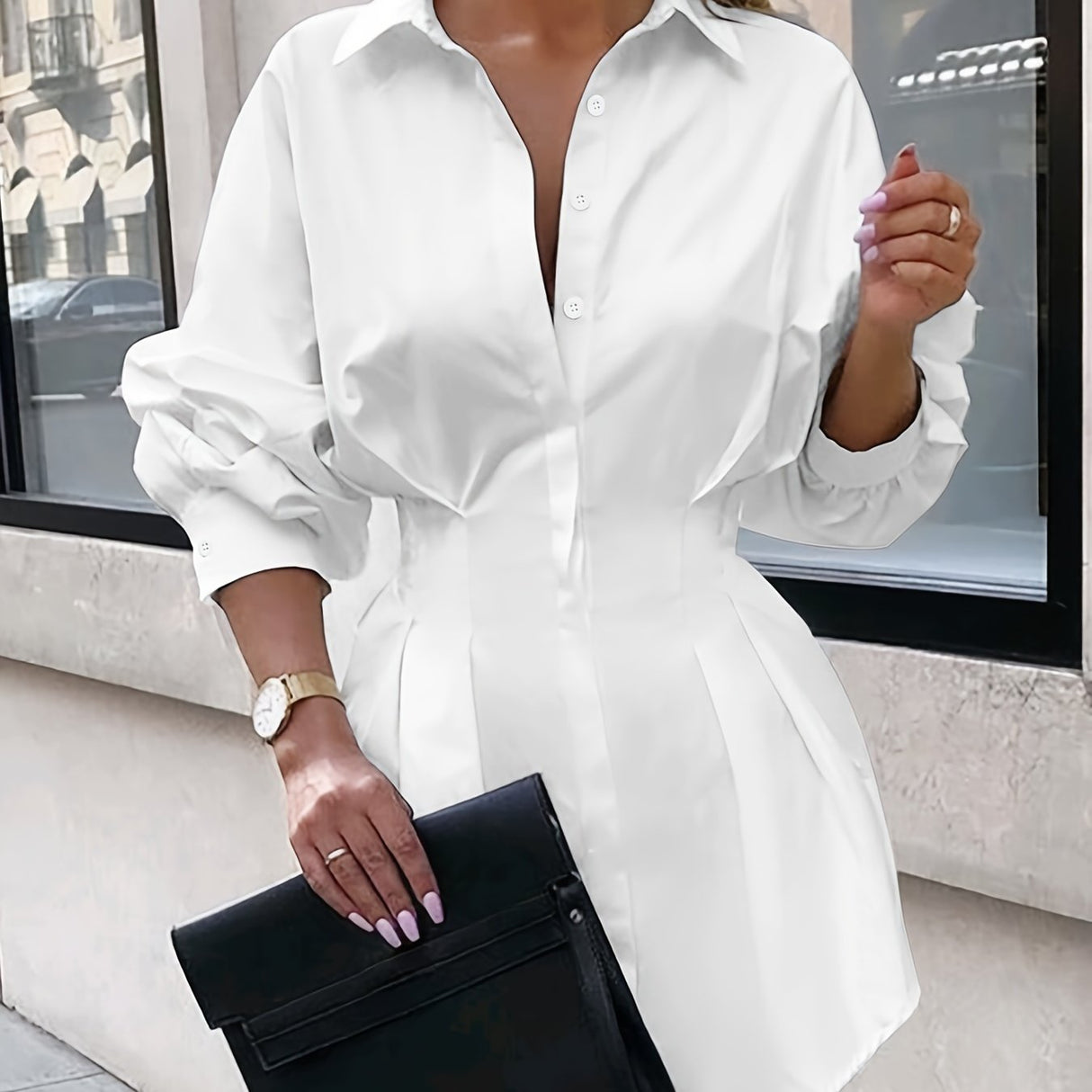 Chic Pleated Slim-Fit Blouse - Essential Long Sleeve Top for Women, Perfect for Spring & Fall