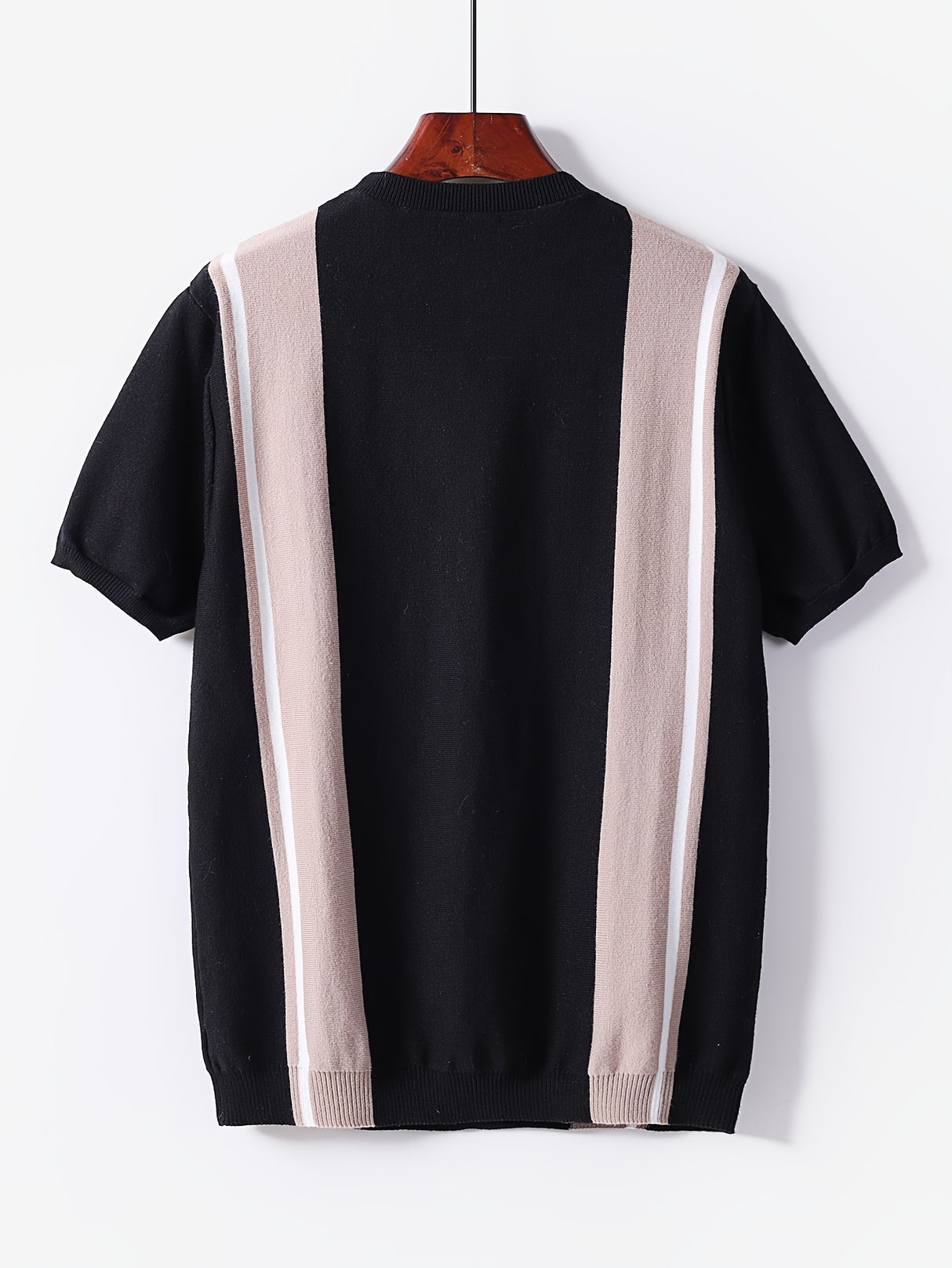 Color Block Chic Knit Shirt, Men's Casual Crew Neck High Stretch V-Neck Pullover Sweater For Men Spring Fall