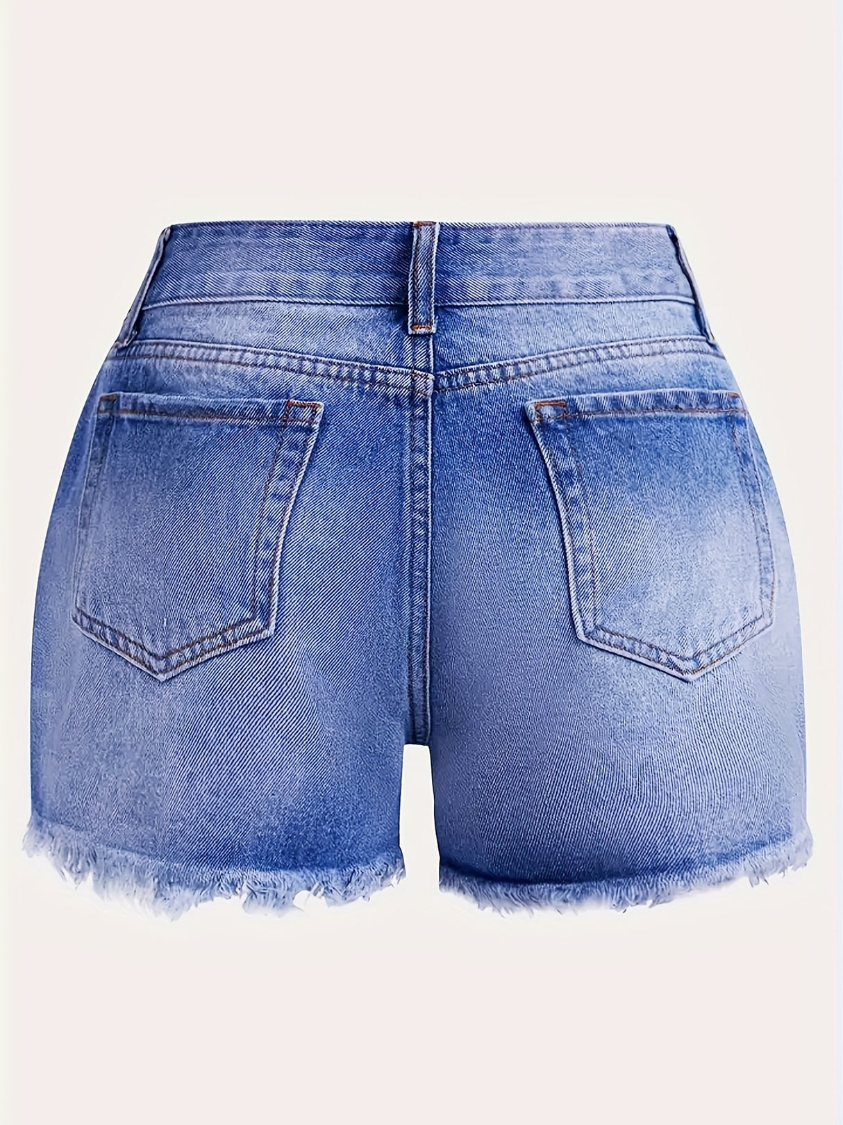 Stylish High-Waisted Ripped Patchwork Denim Shorts - Women Denim Shorts with Light Blue Washed Distressed, Cute American Flag Print, Single-breasted, Independence Day 4th Of July Summer Fashion, Casual Comfortable Shorts for