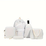 5pcs/set Multi-functional College Bag Set - Solid Color Laptop Backpack with Chest Bag, Handheld Bag, Sling Bag, and Pencil Pouch for Men and Women's Daily Commute