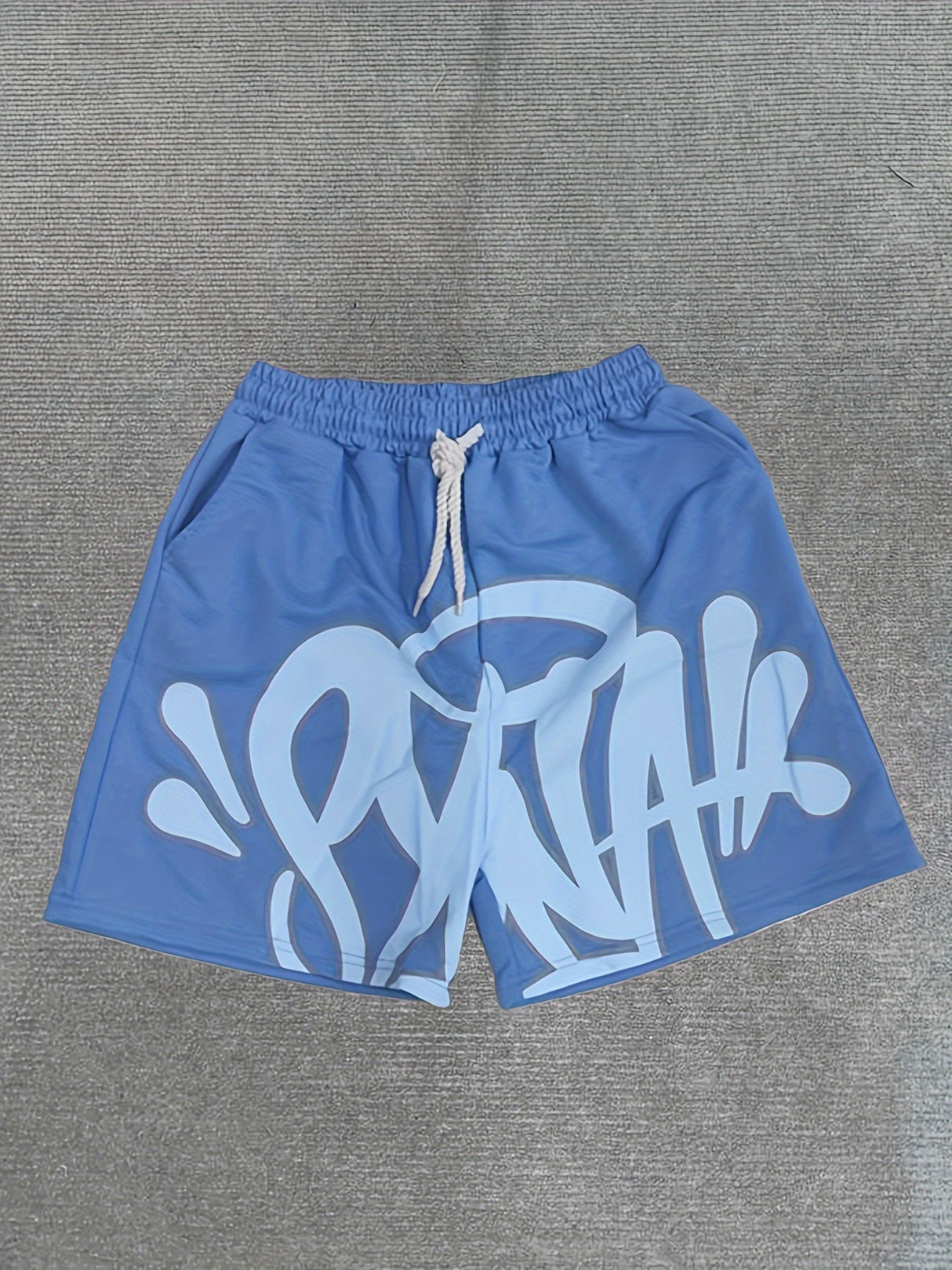 Casual Retro Hip Hop Print Drawstring Shorts for Men & Women - Y2K-Inspired Cotton Blend, Machine Washable, Streetwear Fashion