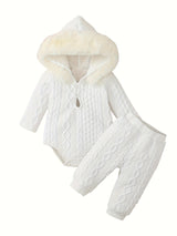 Adorable Baby Girl Hooded Romper and Pants Set - Soft and Comfortable Long Sleeve Outfit for Infants