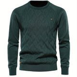 All Match Cotton Knitted Solid Sweater, Men's Casual Warm Slightly Stretch Crew Neck Pullover Sweater For Men Fall Winter
