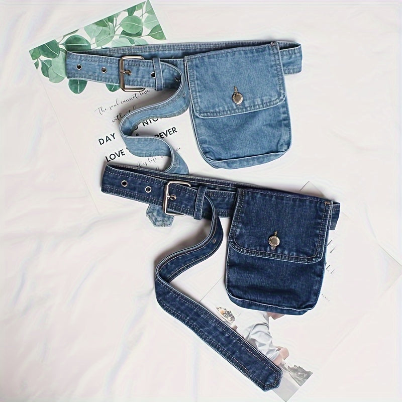 Vintage Washed Denim Belt Bag for Women - Versatile Fanny Pack with Phone & Coin Pockets, Perfect for Casual Outings, Parties & Dates