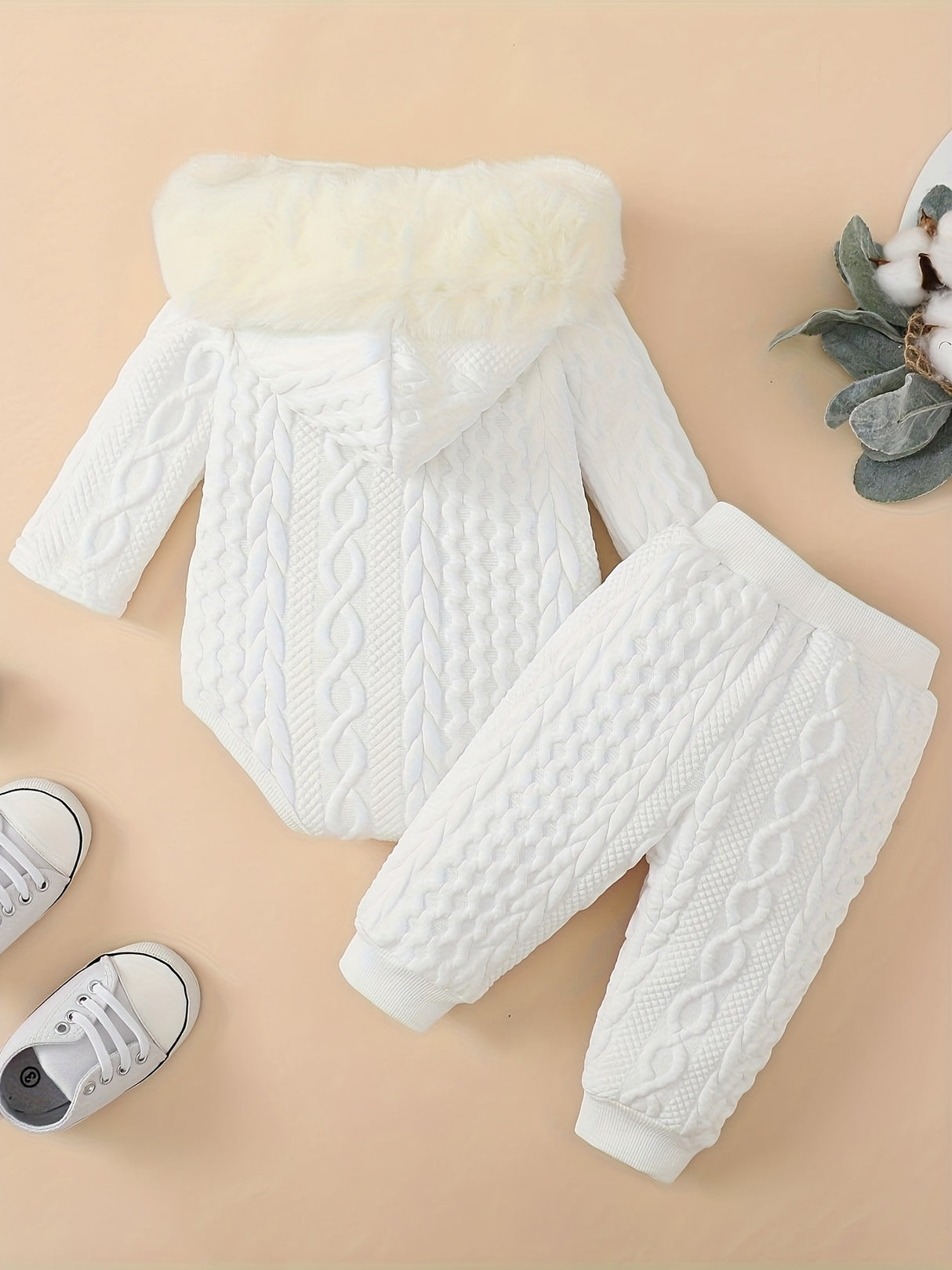 Adorable Baby Girl Hooded Romper and Pants Set - Soft and Comfortable Long Sleeve Outfit for Infants