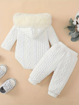 Adorable Baby Girl Hooded Romper and Pants Set - Soft and Comfortable Long Sleeve Outfit for Infants