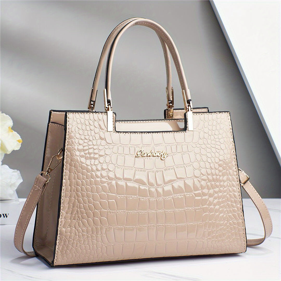 1pc Elegant Crocodile Pattern Leather Handbag, Multifunctional Crossbody Bag with Versatile Design for Women's Outdoor Travel