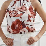 Elegant Sleeveless Floral Print Blouse - Halter Fashion For Spring & Summer - Women's Clothing