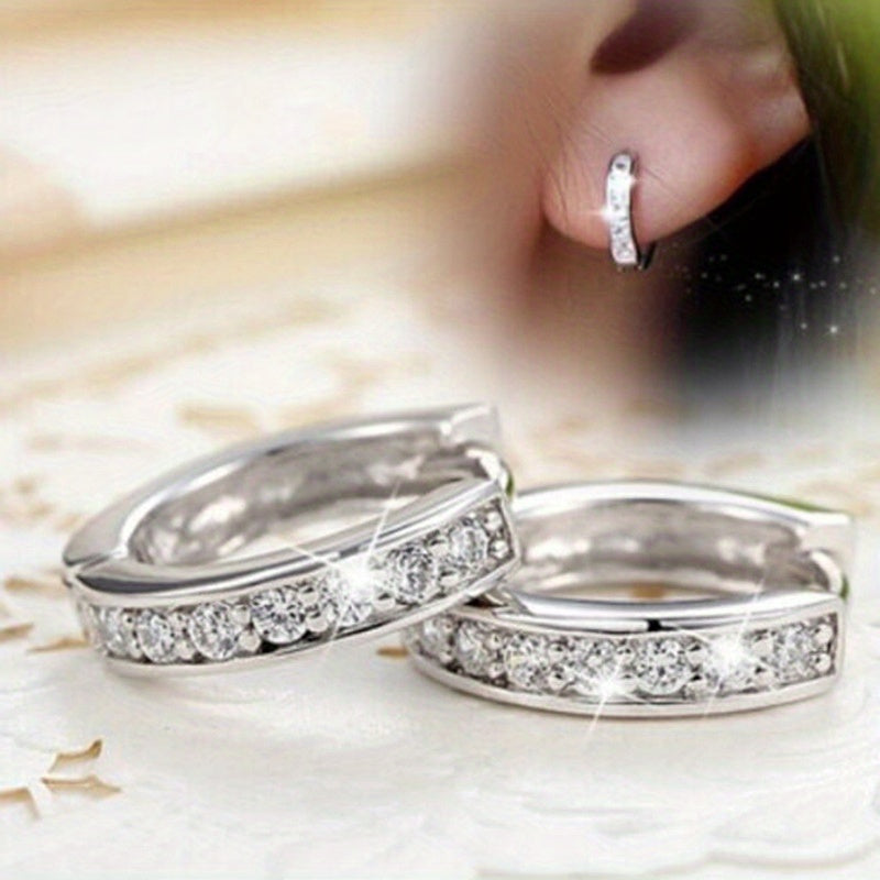 [Luxury Hoop Earrings] Nickel-Free Copper Luxury Elegant Zirconia Hoop Earrings for Women | Sparkling Round Wedding Bridal Jewelry, Daily & Party Occasion, Valentine's Day Gift, Everyday Earrings, Durable Earrings