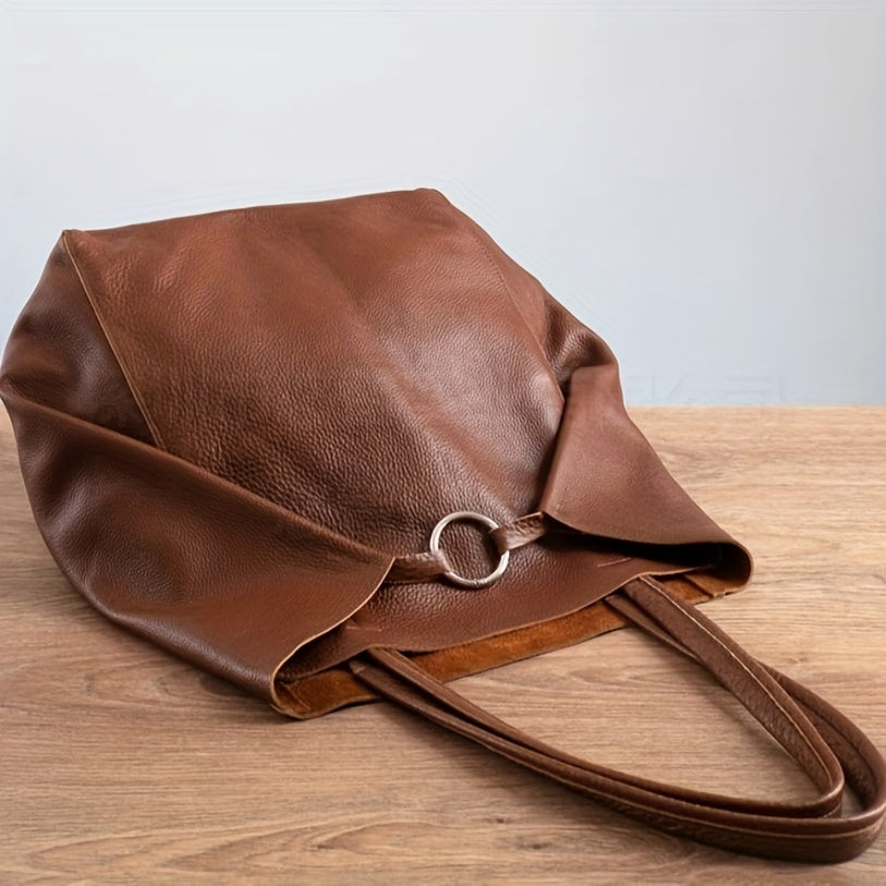 Large Capacity Retro Soft PU Leather Tote Bag - Stylish Buckle Closure Shoulder Bag with Spacious Interior - Trendy Handbag for Women with Classic Design