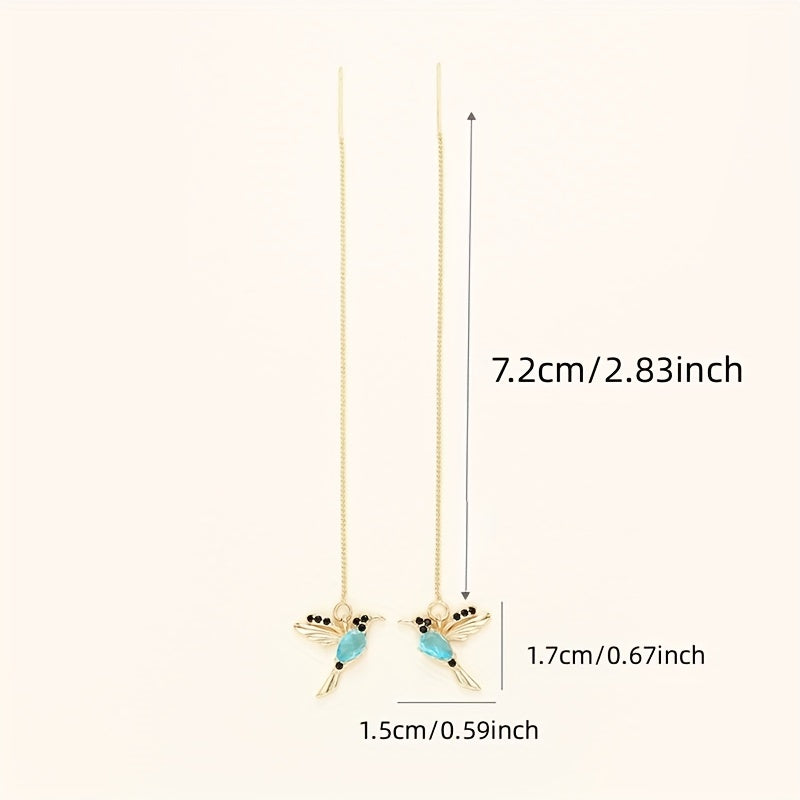Elegant Dangle Birdie Ear Line Stud Earrings with Zirconia Tassels - Golden Earrings for Women, Perfect for Parties and Weddings, READKISS