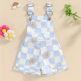 Adorable Toddler Baby Girl Summer Romper - Sleeveless Checkerboard Floral Print Jumpsuit with Pocket, Casual Overalls Shorts for Newborn, Cute Clothes for Little Princesses, Perfect for Outdoor Play and Special Occasions