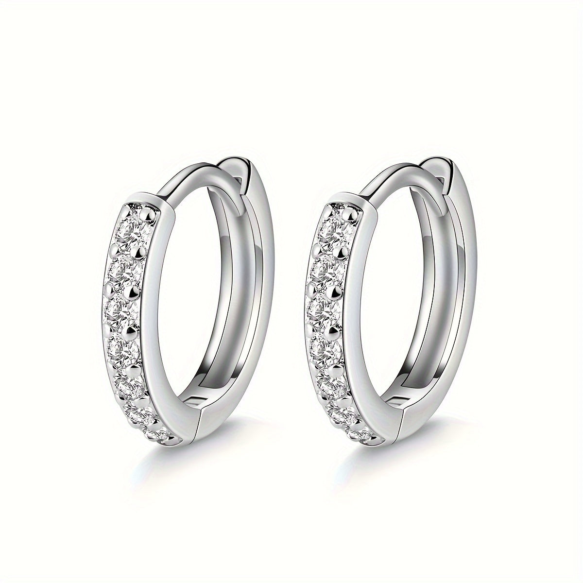 Sterling Silver White Gold Plated Hoop Earrings with Needle Drill Design, Nickel-Free