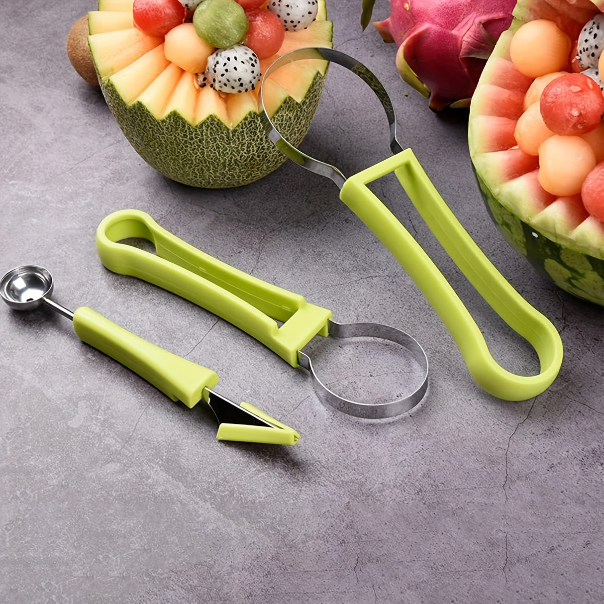 4-Piece Fruit Carving Knife Set - Stainless Steel Watermelon Slicer, Melon Baller Scoop, Seed Remover, Peeler - Multifunctional Fruit Shaping Kitchen Gadgets for Fruit Preparation & Decoration