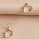 Dongda Super Fairy Quality Silvery Needle Bee Garland Shell Flower Stud Earrings
