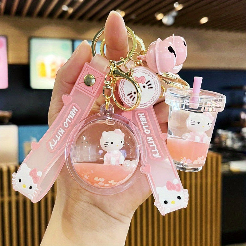 Cute KT Cat Quicksand Keychain Female Creative Cartoon Doll Student School Bag Pendant Car Key Chain Trinkets