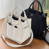 Mini Canvas Tote Bag With Top Handle, Multi Pockets Crossbody Bag, Portable Lunch Box Storage Bag