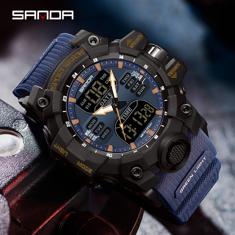 Stylish SANDA Waterproof Multi-Functional Watch for Men - Wrist Watches with Date Display, Alarm, Stopwatch, and LED Light - Perfect for Outdoor Activities