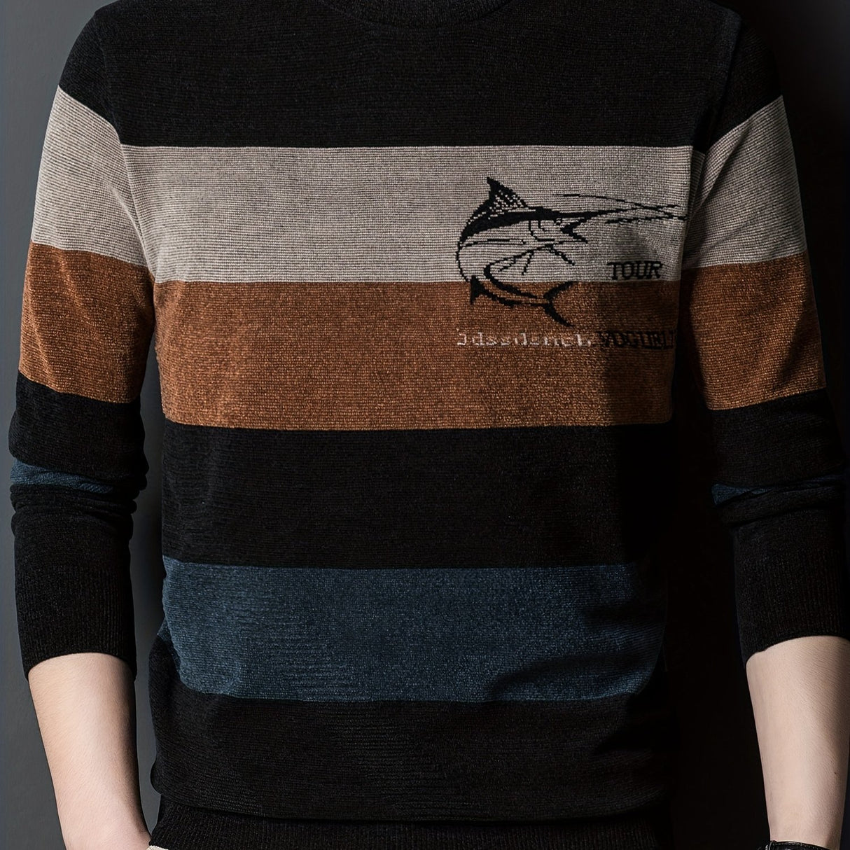 All Match Knitted Color Block Sweater, Men's Casual Warm High Stretch Crew Neck Pullover Sweater For Men Fall Winter