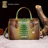 Luxury Crocodile Pattern Handbag, Retro Genuine Purse, Women's Classic Boston Bag & Shoulder Bag