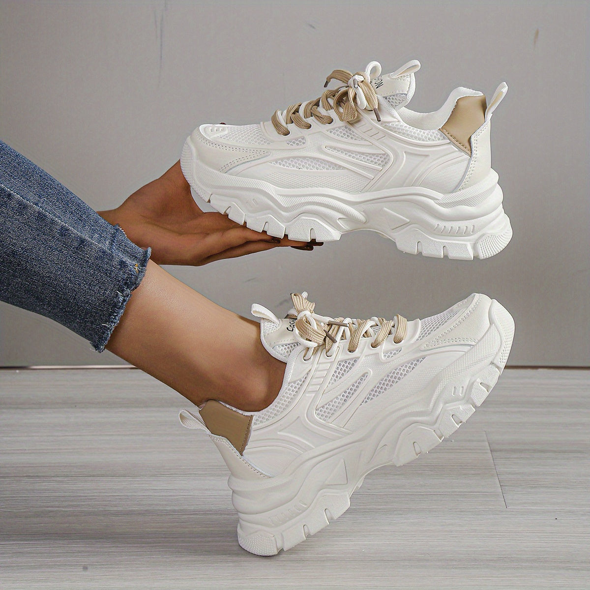 Women's Platform Mesh Sports Shoes, Breathable Lace Up Low Top Running Shoes, Versatile Walking Sneakers