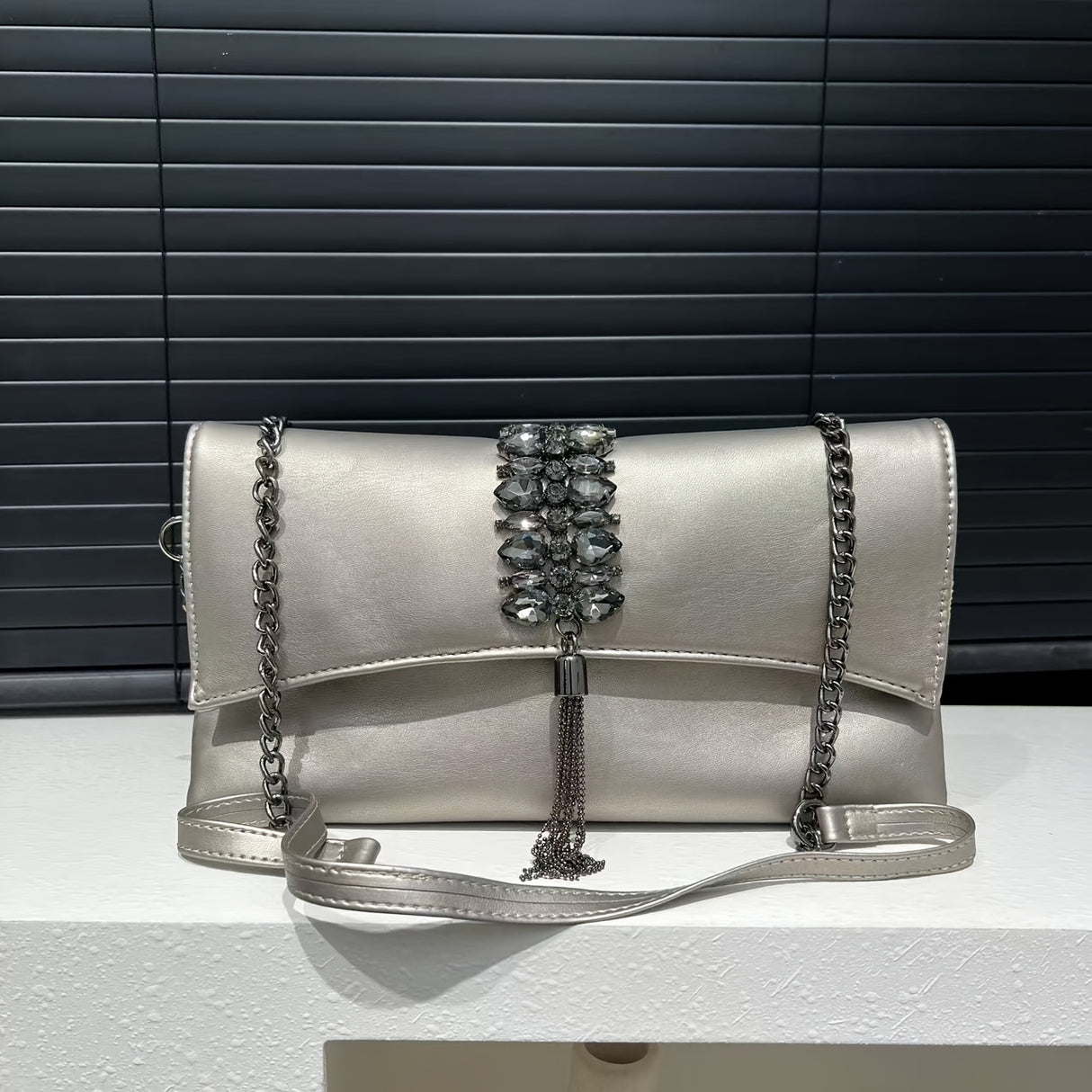 Elegant Vintage Style Clutch Bag, Commuter Envelope Bag With Tassel, Crossbody Bag With Removable Chain Strap