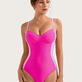 [Elegant Style] Stylish Green One-Piece Swimsuit for Women - Sexy Crisscross Back Design, Tummy Control, Removable Pads, V-Neck, High Cut, Stretch Nylon & Spandex Blend, Machine Washable, Beachwear Essentials | Vneck Swimwear