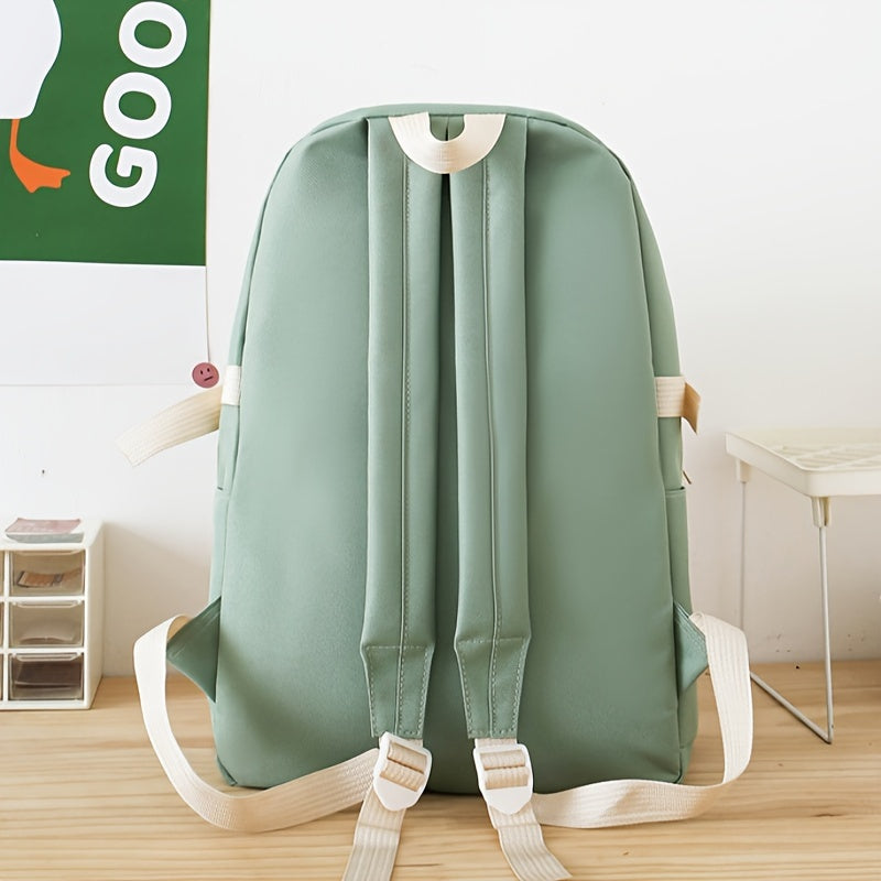 New casual backpack women's four-piece backpack backpack Korean version contrasting simple and versatile canvas school bag