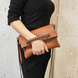 Punk Edge Rivet Clutch Bag - Chic Chain Crossbody - Durable Synthetic Leather Flap Purse for Fashionistas