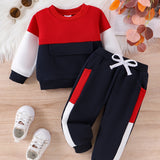 CETEPY Toddler Baby Boys Clothes Autumn Winter Outfits Color Block Long-sleeved Top + Trousers WIth Pockets Sets 6 Months-3 Years, for Outdoor