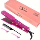 Hair Straightener, Crystal Rhinestone Decor Professional Hair Straightener Flat Iron, 1.7 Inch Titanium Flat Iron Straightening Iron, High Heat 480 °F, Bling Titanium Hair Flat Iron