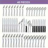 48 piece silverware set including 8 steak knives service, suitable for 8 people with advanced stainless steel tableware set, spoon and fork set, dishwasher washable, stylish design