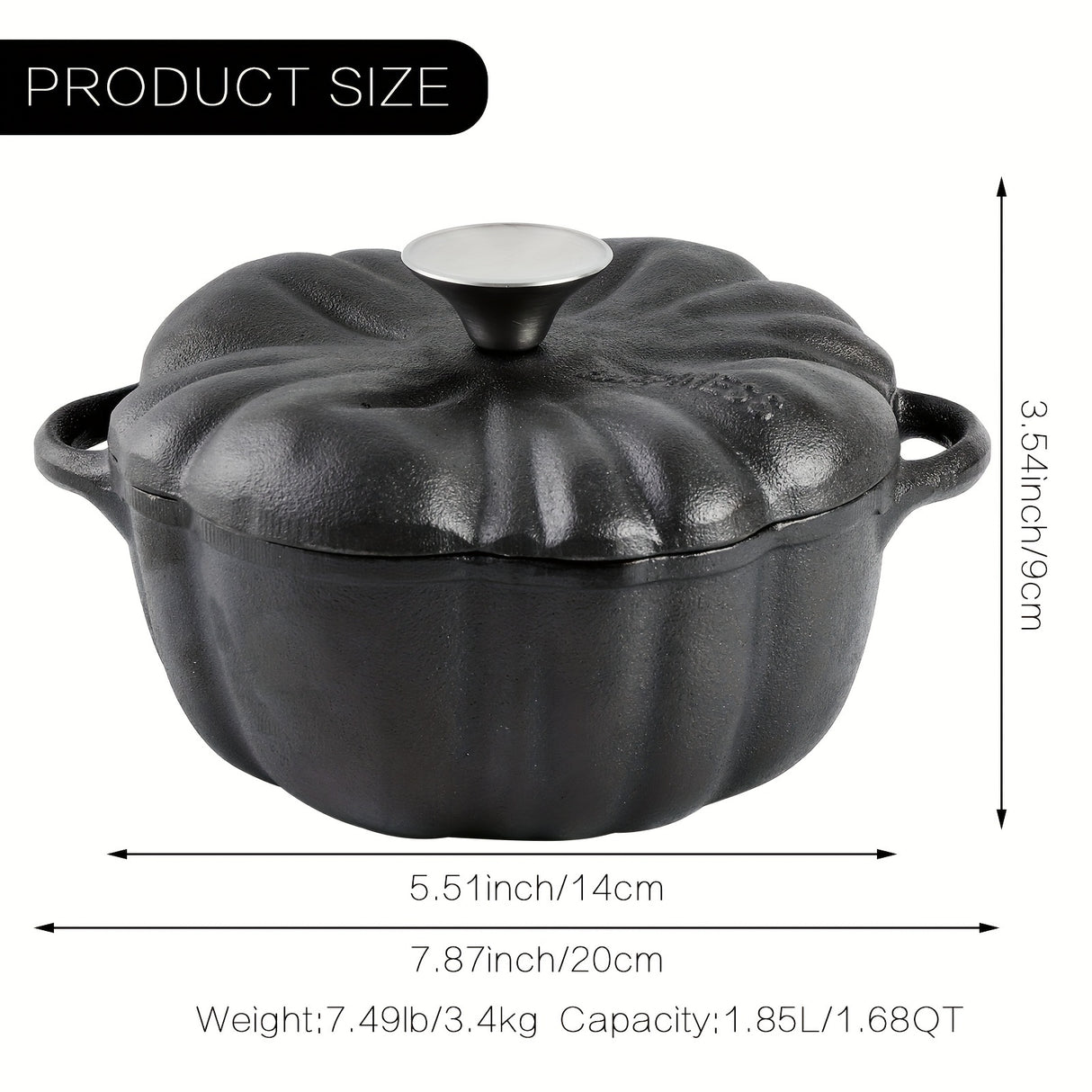 Small Cast Iron Dutch Oven, Pre-seasoned Pumpkin Dutch Oven with Lid, Garlic Roaster for Oven, Pumpkin Pot for Cooking and Serving, 1.68Quart