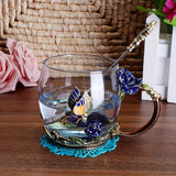 Elegant Ramadan Rose Enamel Glass Tea Cup with Spoon - BPA-Free, Crystal-Embellished Mug for Hot Drinks, Ideal Gift