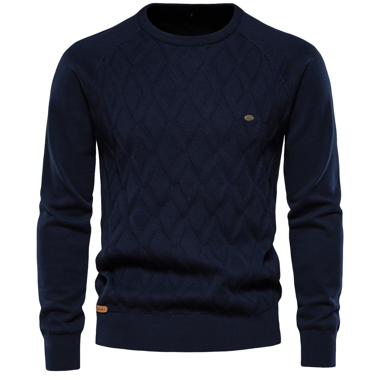 All Match Cotton Knitted Solid Sweater, Men's Casual Warm Slightly Stretch Crew Neck Pullover Sweater For Men Fall Winter