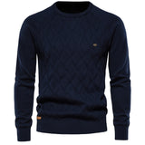 All Match Cotton Knitted Solid Sweater, Men's Casual Warm Slightly Stretch Crew Neck Pullover Sweater For Men Fall Winter
