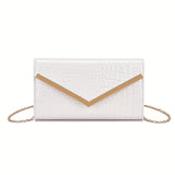 Women's Elegant Envelope Clutch Bag With Detachable Chain Strap, Faux Leather Crocodile Pattern, Metal V-Bar Flap, Daily Shoulder Crossbody Purse