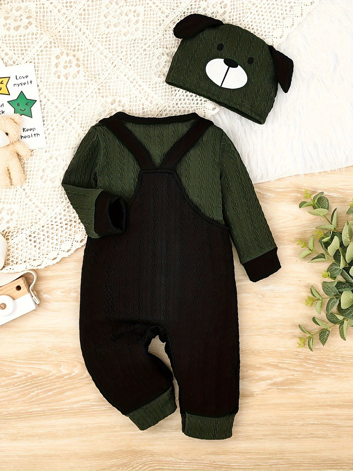 CETEPY Toddler Baby Boys Clothes Autumn Winter Outfits Long-sleeved Top Jumpsuit Suspender Trousers with Knitted Hat Sets 0 Months-18 Months, for Outdoor