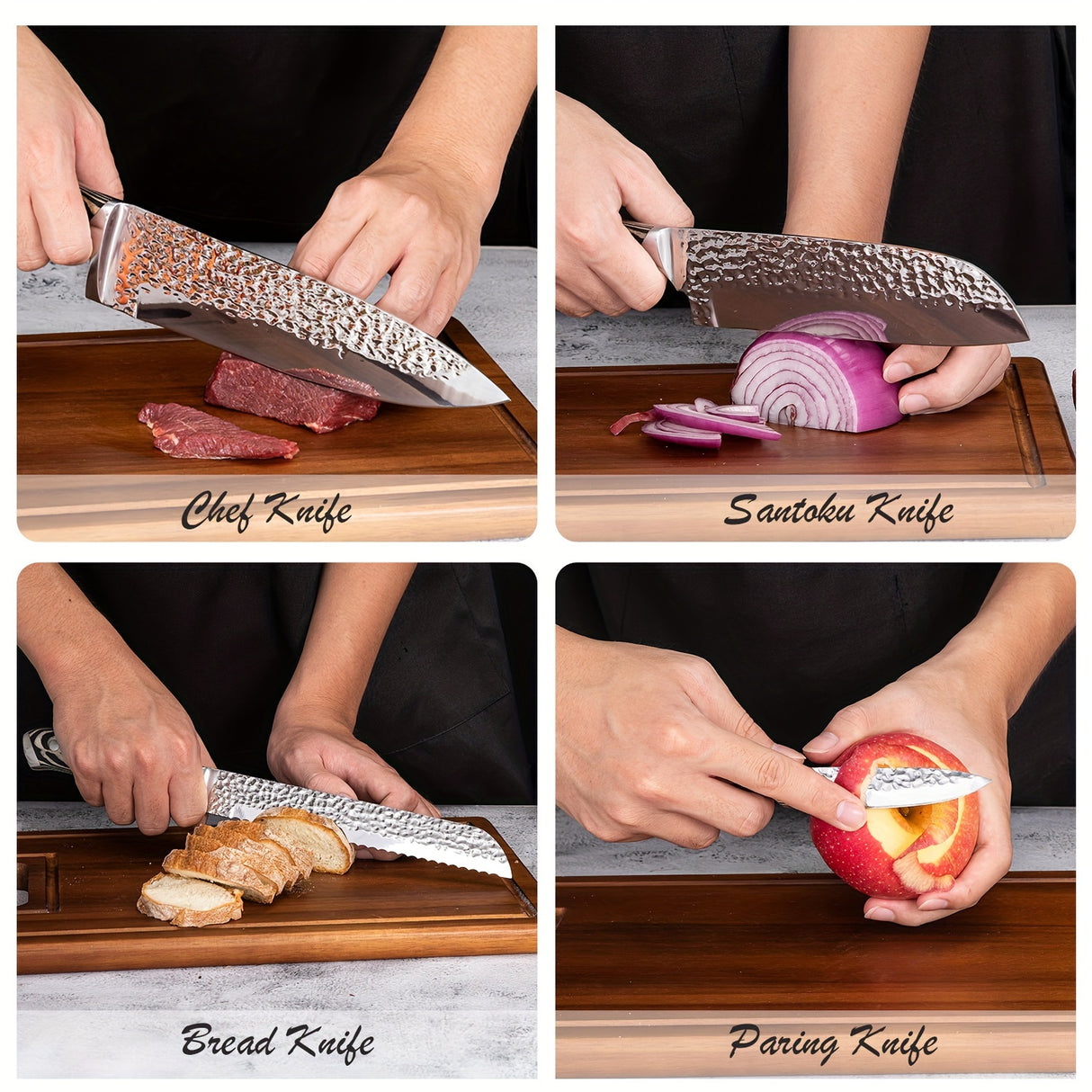 15-Piece Premium Kitchen Knife Set - Ultra Sharp High Carbon Japanese Stainless Steel Full-Tang Design with Irregular Hammer Pattern and Wooden Block Storage - Durable, Rust-Resistant, and Easy to Clean