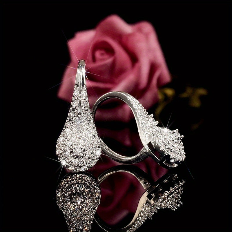 [Luxury Heart Earrings] Elegant Luxury Eight Heart Earrings - Cubic Zirconia Dangle Earrings for Daily & Party Wear