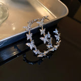 Sterling Silver Exaggerated Butterfly Shaped Hoop Earrings - Statement Jewelry for Women with Unique Personality and Temperament, Elegant Ear Accessories with Delicate Needle Details, Perfect for Everyday Wear or Special Occa