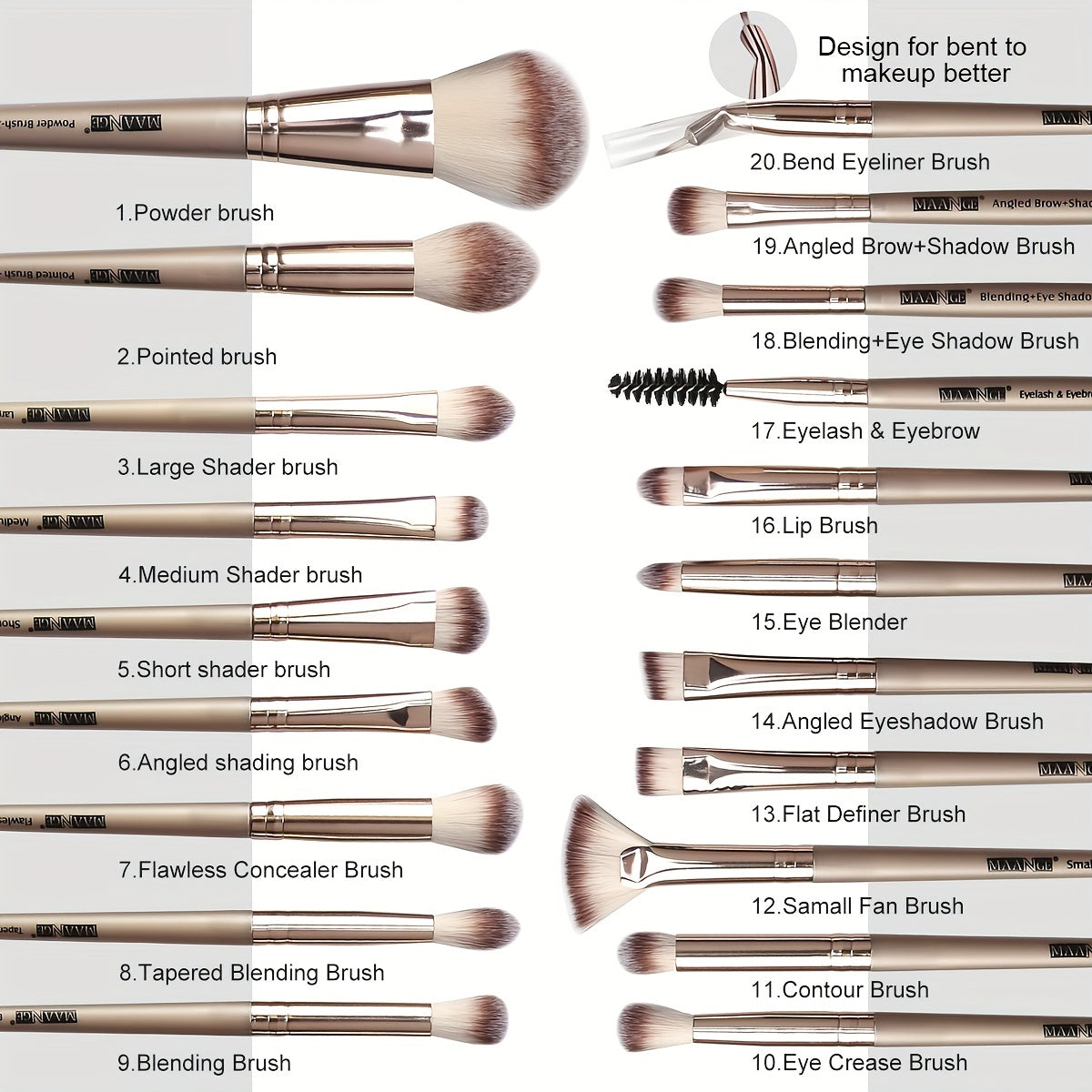 Makeup Brush Set, 20 Pcs Professional Makeup Brushes Foundation Eyeshadow Blush Brush, Travel Kabuki Blending Concealers Face Powder Eye Make Up Brushes Set Kit For Makeup Beginner Artist Lover