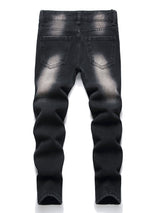 Boys Spider Web & Bone Print Slim Straight Denim Jeans, Streetwear Jeans, Boys Clothes For All Seasons