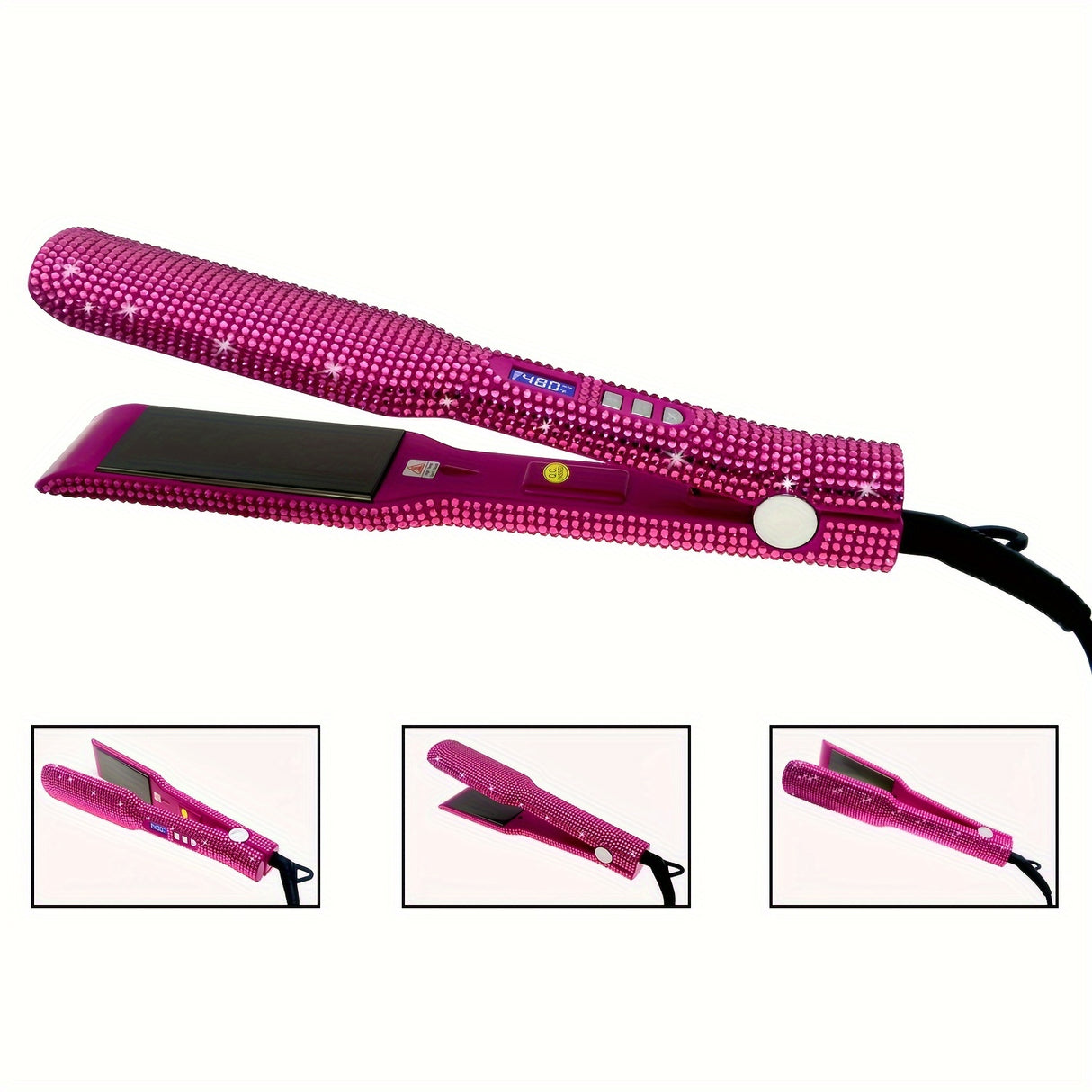 Hair Straightener, Crystal Rhinestone Decor Professional Hair Straightener Flat Iron, 1.7 Inch Titanium Flat Iron Straightening Iron, High Heat 480 °F, Bling Titanium Hair Flat Iron
