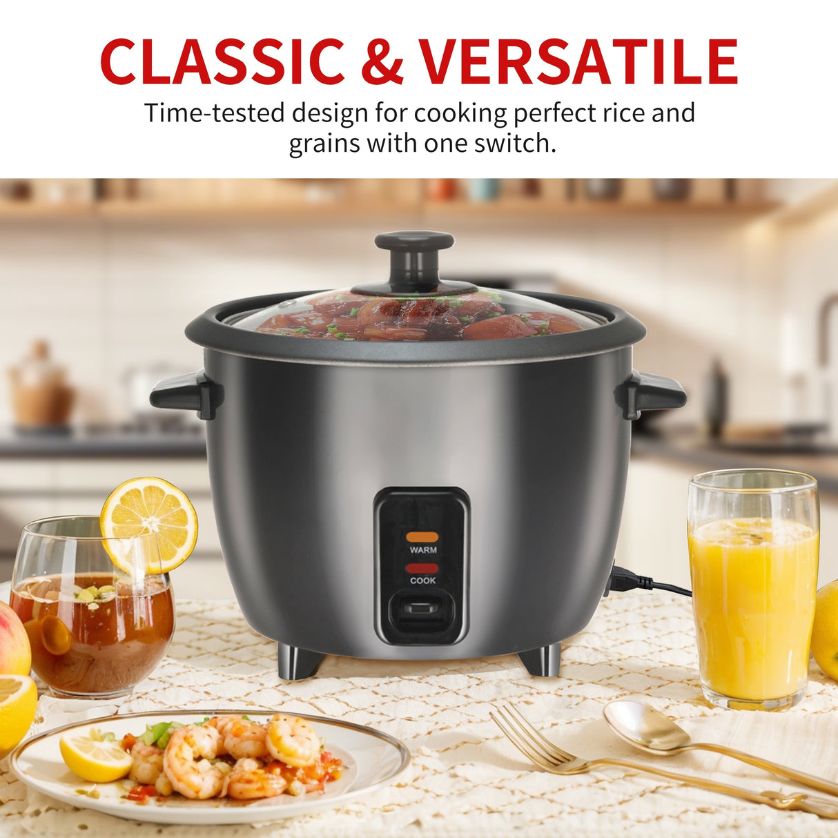 Rice Cooker with Removable Nonstick Pot, Yogurt Maker with Auto Keep Warm Function, Large Capacity 6-cup (cooked) 1.5 Qt, 3-cup (uncook), One Touch Operation Grain Cooker, Multicooker, Stainless Steel Inner Liner, Steamer, Oa