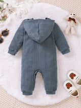 BROWNBARK Cozy Brown Hooded Baby Boy Bodysuit - Cute Pit Strip Knit, Long Sleeve with Easy-Button Closure, Polyester & Elastane Blend, Machine Washable - Perfect for Fall, Baby Boy Clothes, BROWNBARK, Perfect for Outdoor
